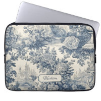 Vintage chic floral Bleu toile de jouy monogramme
