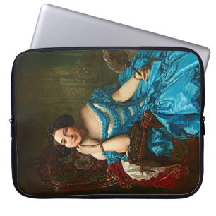 Housse Pour Ordinateur Portable Vintage Dame Élégante En Robe Vert Bleu