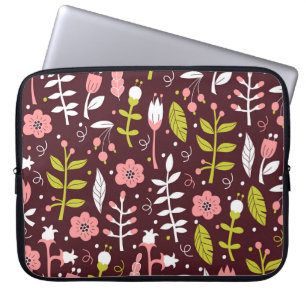 Housse Pour Ordinateur Portable Vintage Doodle Floral sans couture Motif