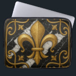Housse Pour Ordinateur Portable Vintage Fleur-de-Lis and Pearl Gold Tile<br><div class="desc">Vintage Fleur-de-Lis and Pearl Gold Tile on a Black Background

Art Nouveau Deco , fleur-de-lis,  vintage,   design,  retro vintage decor,  kitchen , contrasting tiles,  luxurious and elegant trend,  soft and bold colors, </div>