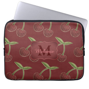 Housse Pour Ordinateur Portable Vintage Motif cerise sur Bourgogne Personnalisé