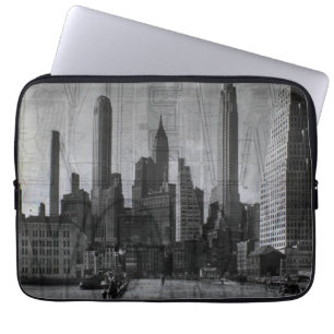 Housse Pour Ordinateur Portable Vintage New York City en noir et blanc
