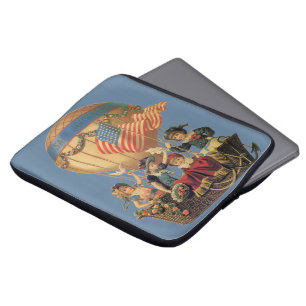 Housse Pour Ordinateur Portable Vintage patriotique, enfants dans une montgolfière