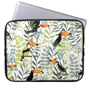 Housse Pour Ordinateur Portable Vintage Toucans Vert Feuille Motif