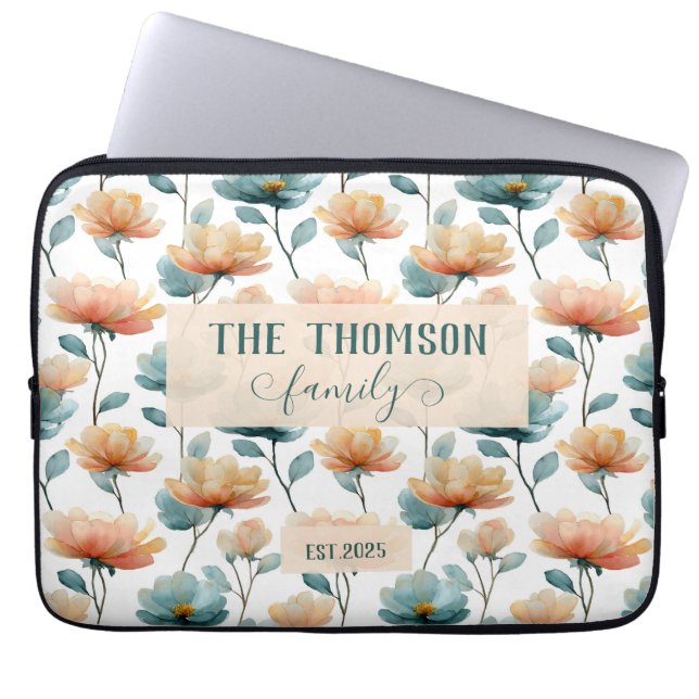 Housse Pour Ordinateur Portable Vintage Watercolor Floral Family Heritage (Devant)