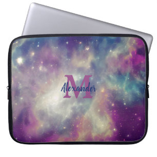 Housse Pour Ordinateur Portable Violet bleu Turquoise Nebula Voie Lactée Monogramm