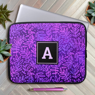 Housse Pour Ordinateur Portable Violet monogramme feuille motif bold typographie c