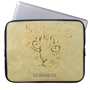 Housse Pour Ordinateur Portable Visage du chat Sepia