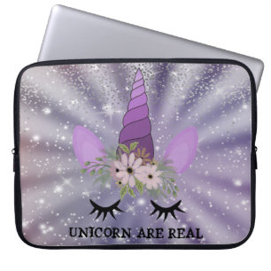 Housse Pour Ordinateur Portable Visage Unicorne, Couronne Florale, Confetti