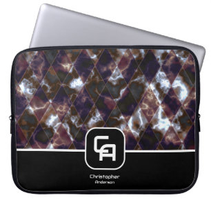 Housse Pour Ordinateur Portable Vitrail Brown noir blanc Monogramme