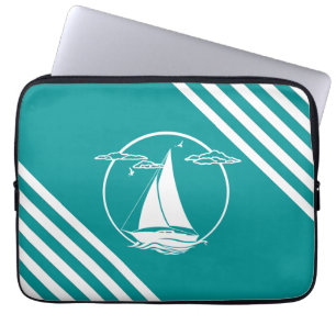 Housse Pour Ordinateur Portable Voilier blanc nautique/mouette/silhouette de couch
