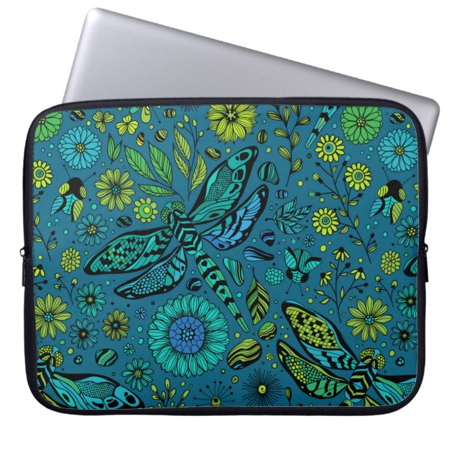 Housse Pour Ordinateur Portable Voler, pilonner la libellule en bleu (Devant)