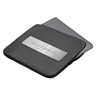 Housse Pour Ordinateur Portable Votre nom et votre monogramme   Gris & Faux Silver