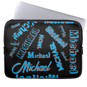Housse Pour Ordinateur Portable Votre nom motif monogramme bleu rouge noir couleur