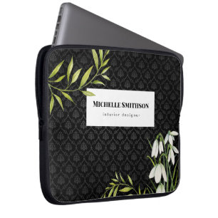 Housse Pour Ordinateur Portable Watercolor White Snowdrops et Laurel Damask