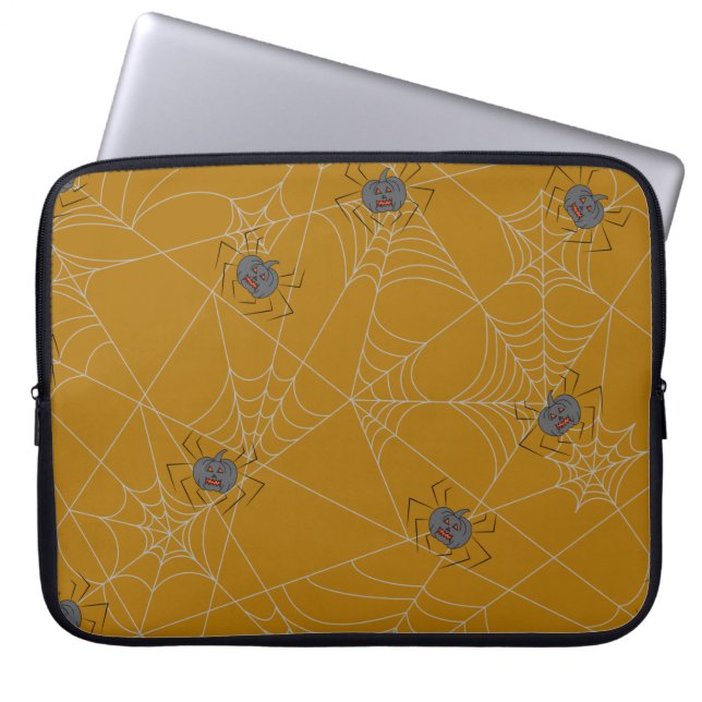 Housse Pour Ordinateur Portable Web et citrouilles d'araignées d'Halloween (Devant)