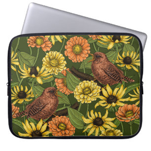 Housse Pour Ordinateur Portable Wens et fleurs sur vert