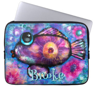 Housse Pour Ordinateur Portable Whimsical Big Eye Poisson Turquoise rose Personnal