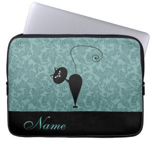 Housse Pour Ordinateur Portable Whimsical Funny tendance chat noir damask Coque-Ma
