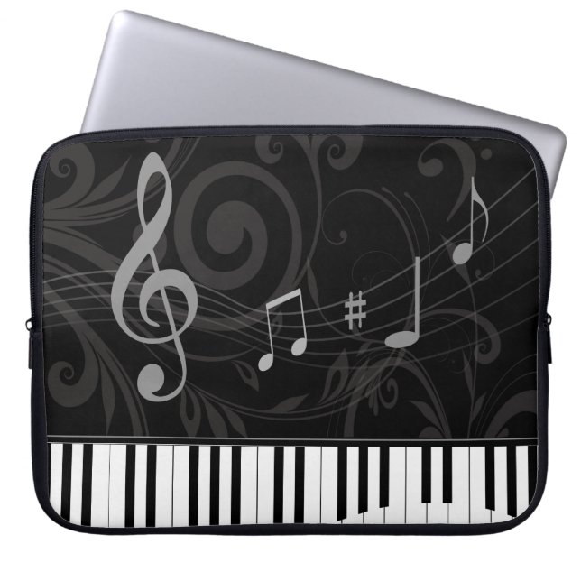 Housse Pour Ordinateur Portable Whimsical piano and musical notes (Devant)
