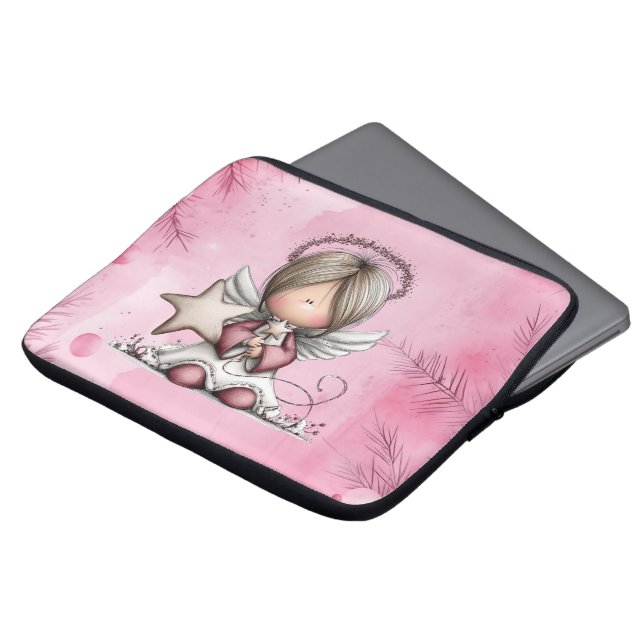 Housse Pour Ordinateur Portable Whimsical Pink Christmas Angel (Devant haut)