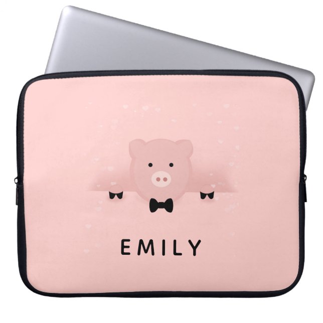 Housse Pour Ordinateur Portable Whimsical pink pig cute Farm Animal (Devant)