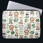 Housse Pour Ordinateur Portable Whimsical Tropical Jungle Safari Animaux sauvages<br><div class="desc">Manche d'ordinateur portable adorable à thème jungle avec de mignons animaux safari et des feuilles tropicaux aquarelles</div>