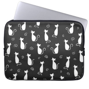Housse Pour Ordinateur Portable White Cats Pattern on Black