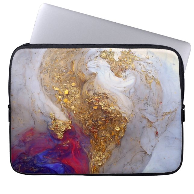 Housse Pour Ordinateur Portable White Marble Swirl with Liquid Gold (Devant)