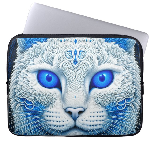 Housse Pour Ordinateur Portable White Mystical Cat Ethereal AI Art (Devant)