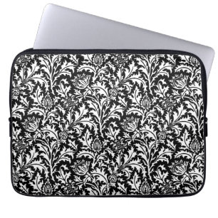 Housse Pour Ordinateur Portable William Morris Thistle Damask, noir et blanc
