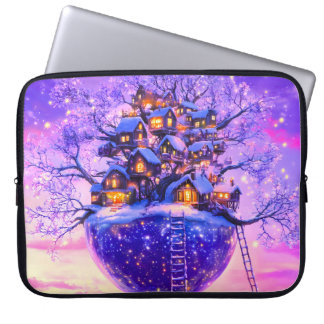Housse Pour Ordinateur Portable Winter Fantasy Snowy Tree Village Landscape
