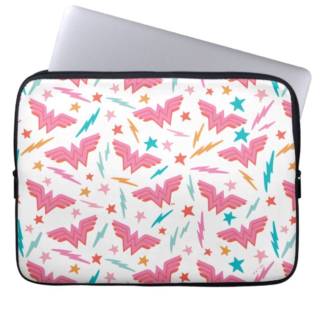 Housse Pour Ordinateur Portable Wonder Woman Logo Rose et Motif Éclair (Devant)