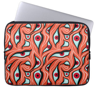 Housse Pour Ordinateur Portable Yeux Mal Motif rouge ondulé sur Orange Horreur