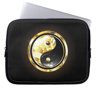 Housse Pour Ordinateur Portable Yin Yang or sur fond noir