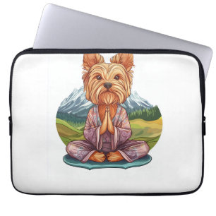 Housse Pour Ordinateur Portable Yorkie de yoga � Chien drôle en méditation