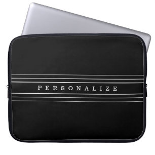 Housse Pour Ordinateur Portable Your Custom Text & Modern Stripes   Black & White