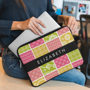 Housse Pour Ordinateur Portable Zigzag, Chevron, Pois, En vichy, Votre Nom