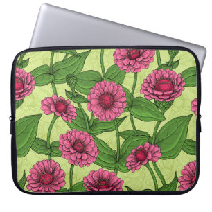 Housse Pour Ordinateur Portable Zinnias rose sur vert clair