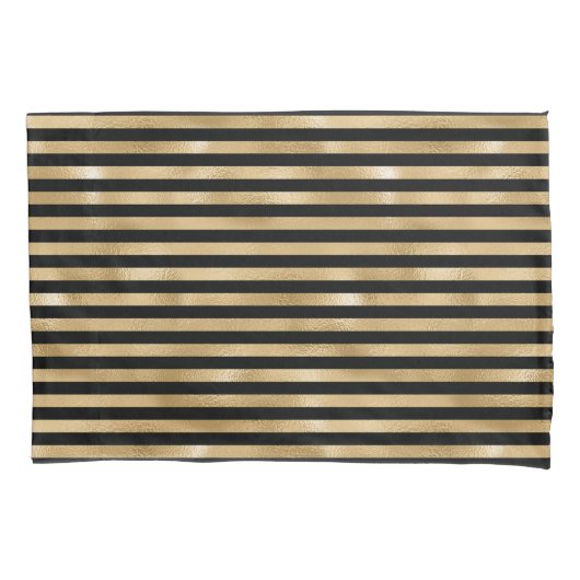 Housses de Coussin Rayées Noir et Or pour Lit (devant)
