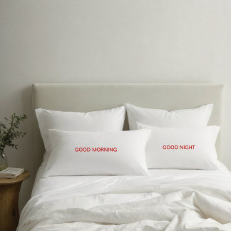 Housses de coussin texte rouge Bonjour et Bonne Nu