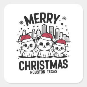 Houston City Texas Merry Christmas Cats Verenigde Vierkante Sticker
