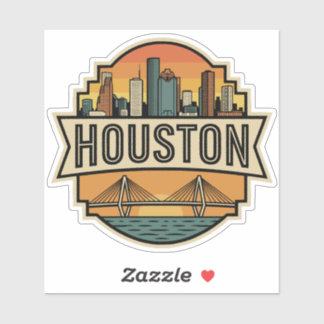 Houston City Texas Skyline Retro Travel Badge  Sticker