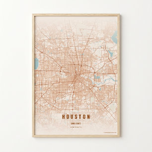 Houston Kaart Print Terracotta Poster Muur Kunst C