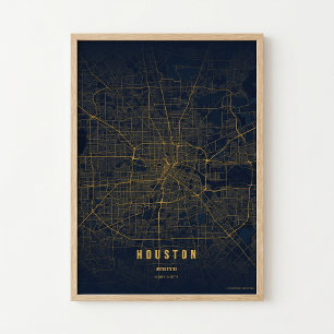 Houston Kaart Print Texas Stad Poster Muur Kunst C