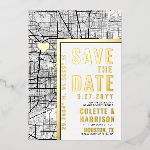 Houston Love Locator   Huwelijk Save the Date Folie Uitnodiging