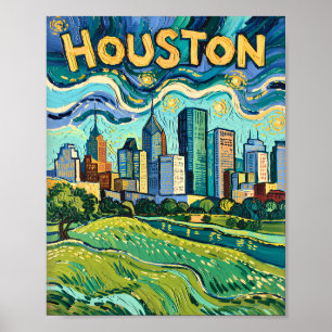 Houston Silhouette Kleurrijke Van Gogh Stadsgezich Poster