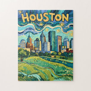 Houston Silhouette Landmark Kleurrijk Van Gogh Vin Legpuzzel
