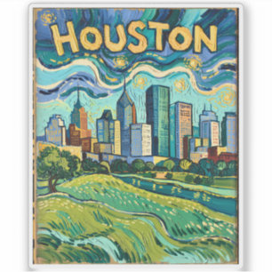 Houston Silhouette Landmark Kleurrijk Van Gogh Vin Sticker