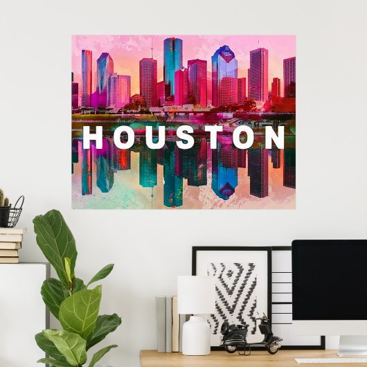 Houston Skyline Graffiti Art Poster (Thuiskantoor)
